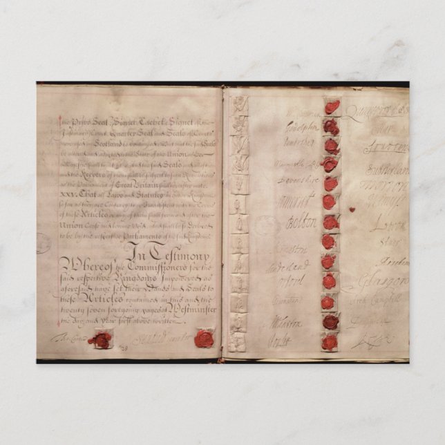 Cartão Postal Artigos da União entre Inglaterra e Escócia (Frente)