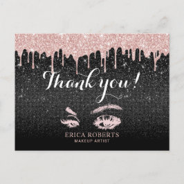 Cartão Postal Artista de Cílios Maquiagem Rose Gold Drips Salão 