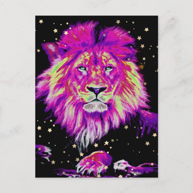 Cartão Postal *~* Artsy AP23 Artístico Celestial BOLD PINK LION (Frente)