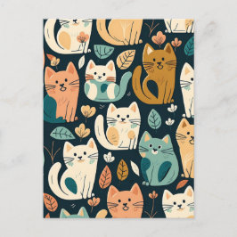 Cartão Postal Artsy Cat Pattern Cute