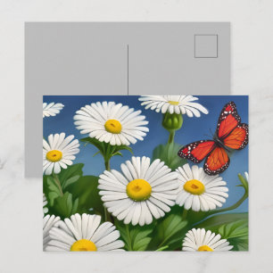 Cartão Postal Artsy Divertimento Daisies E Borboletas