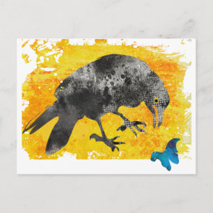 Cartão Postal Artsy Grunge Crow e Borboleta Pretas