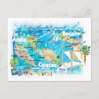 Cartão Postal Aruba Bonaire Curacao Ilhas Ilustradas Viagem