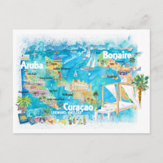 Cartão Postal Aruba Bonaire Curacao Ilhas Ilustradas Viagem