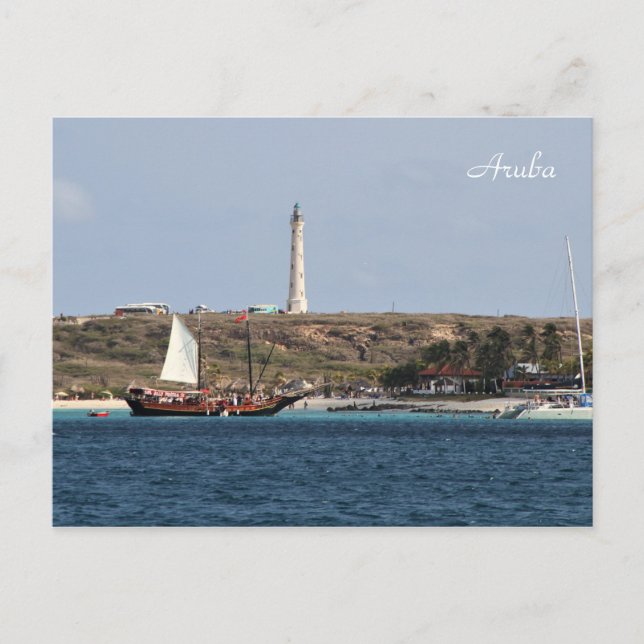 Cartão Postal Aruba, Farol, Barco à vela, Fotografia (Frente)