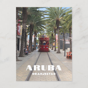 Cartão Postal Aruba Oranjestad bonde em palmeiras