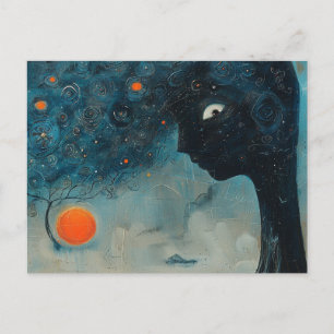 Cartão Postal Árvore azul com rosto