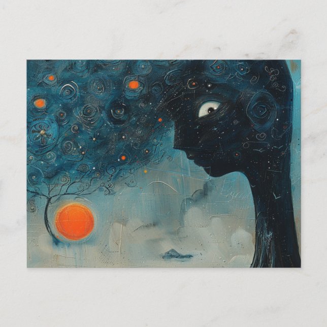Cartão Postal Árvore azul com rosto (Frente)