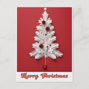 Cartão Postal ✨ Árvore Branca Festiva Ornamentos Vermelhos Estre