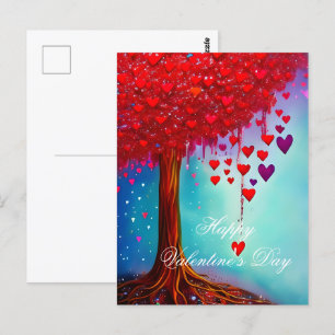 Cartão Postal Árvore brilhante de corações valentine