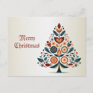 Cartão Postal Árvore Colorida de Natal Arte Folclórica Escandina