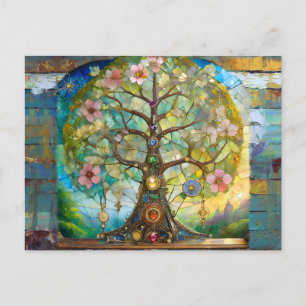 Cartão Postal Árvore Da Vida Em Flor Dos 7 Chakras