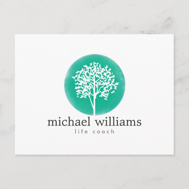 Cartão Postal Árvore de Aquarela Verde (Frente)