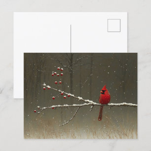 Cartão Postal Árvore de Berry de inverno de Pássaro Cardeal