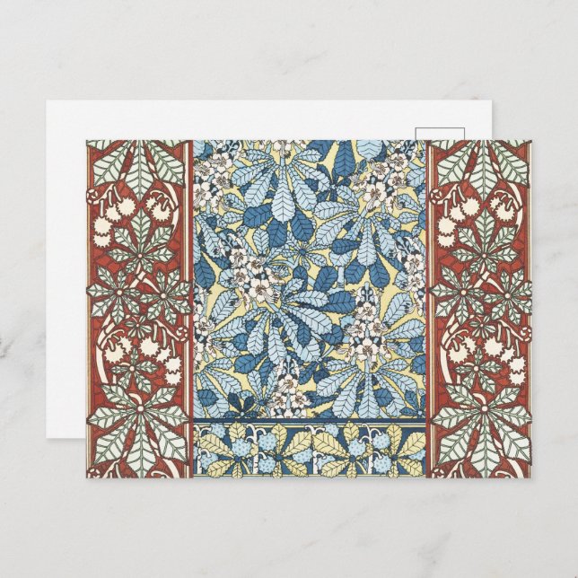 Cartão Postal Árvore de castanha,Folhas,Nouveau de Arte Botânica (Frente/Verso)