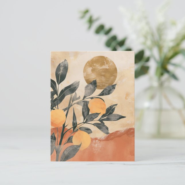 Cartão Postal Árvore de Citros Boho com Sol e Montanhas (Em pé/Frente)