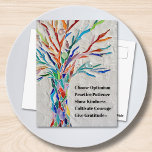 Cartão Postal Árvore de Cotação Motivacional Inspiracional<br><div class="desc">Este cartão-postal decorativo apresenta um mosaico em cores do arco-íris e uma citação inspiradora. Porque nós criamos nosso próprio trabalho de arte você não encontrará essa imagem exata de outros designers. Mosaico original © Michele Davies. Citação original © Michele Davies.</div>
