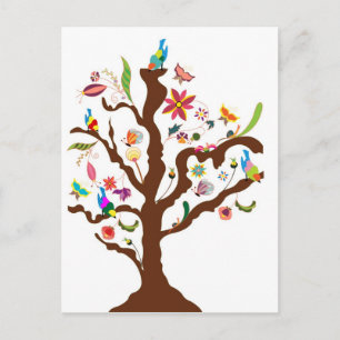 Cartão Postal Árvore de flores e aves postais