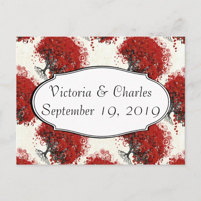 Cartão Postal Árvore de Folhas de Coração Vermelha (Frente)