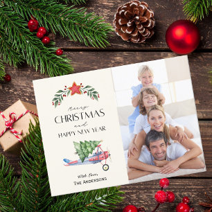 Cartão Postal Árvore de fotos de feriado feliz no avião