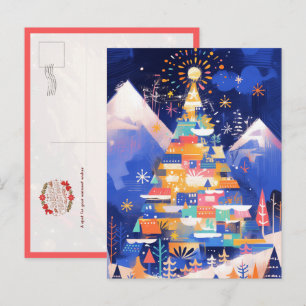 Cartão Postal Árvore de Natal Abstrata Colorida