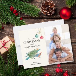 Cartão Postal Árvore de Natal Alegre na Família de Fotos do Aviã