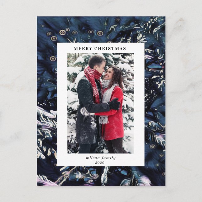 Cartão Postal árvore de natal azul artística, Natal moderno (Frente)