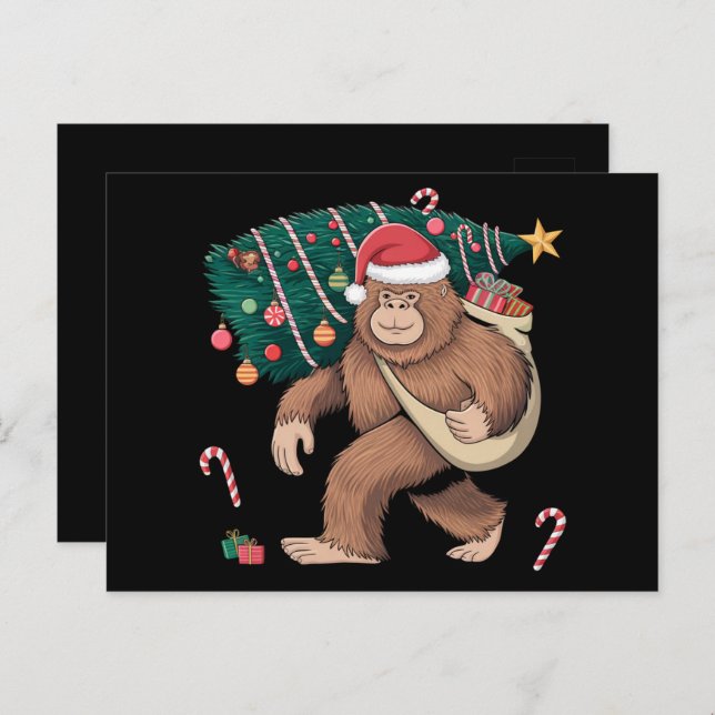 Cartão Postal Árvore de Natal Bigfoot Luzes Xmas Sasquatch Lover (Frente/Verso)