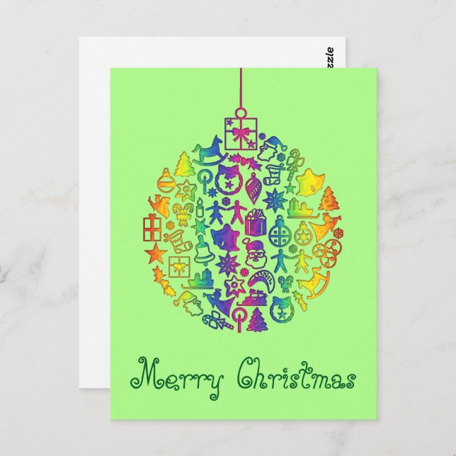 Cartão Postal Árvore de Natal - Bola com Ícones de Natal 1 (Frente/Verso)