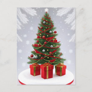 Cartão Postal 🎄 Árvore de Natal Coberta de Neve Brilhando ❄️ Fe