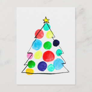 Cartão Postal Árvore de Natal colorida aquarela