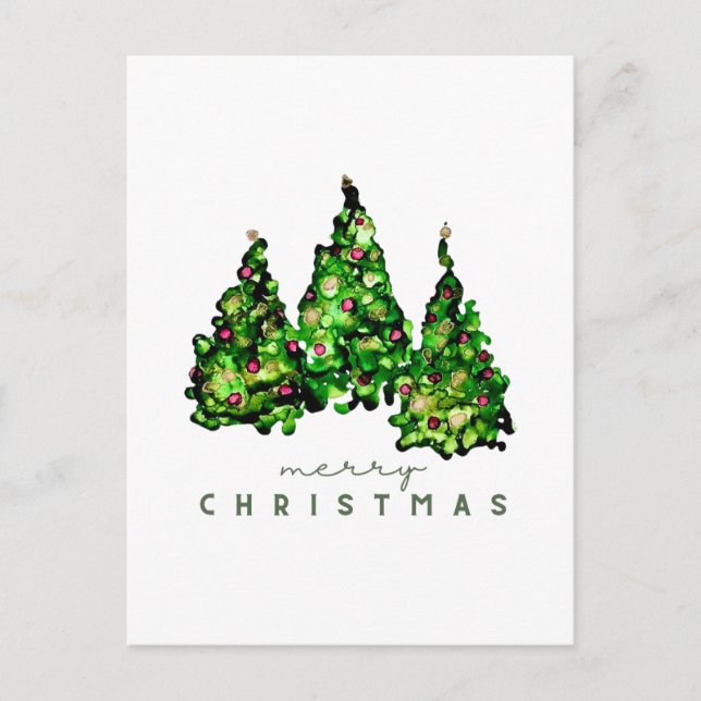 Cartão Postal Árvore de Natal com Design de Tinta  (Frente)