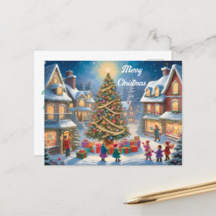 Cartão Postal Árvore de Natal com presentes e crianças Festivas