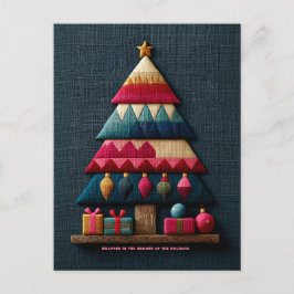 Cartão Postal Árvore de Natal com Textura de Tecido Acolchoado