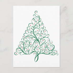 Cartão Postal Árvore de Natal da Caligrafia Vermelha e Verde