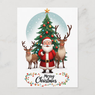 Cartão Postal Árvore de Natal das Rena do Papai Noel Feriado