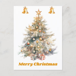 Cartão Postal Árvore de Natal de Aquarela com sinos de jingle,