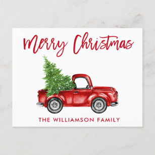 Cartão Postal Árvore de Natal de Caminhão de Escova Vermelha