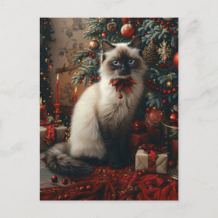 Cartão Postal Árvore de Natal de Gato Balinês com Belas de Gelei