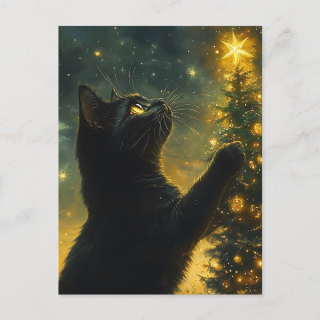 Cartão Postal Árvore de Natal de Gato Negro (Frente)