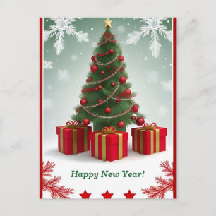 Cartão Postal 🎄 Árvore de Natal de Inverno Nevado Luzes Festiva