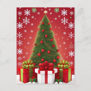 Cartão Postal 🎁 Árvore de Natal de Inverno Paisagem Nevada Fest
