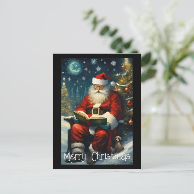 Cartão Postal Árvore de Natal do Livro de Leitura de papais noei (Em pé/Frente)