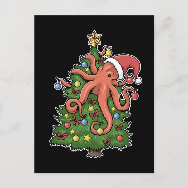 Cartão Postal Árvore de Natal do Octopus Kraken Squid Gift (Frente)