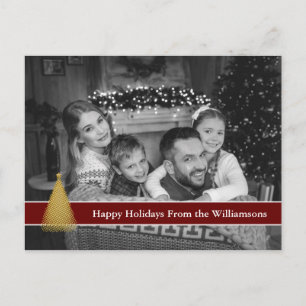 Cartão Postal Árvore de Natal Dourado da auto foto preto e