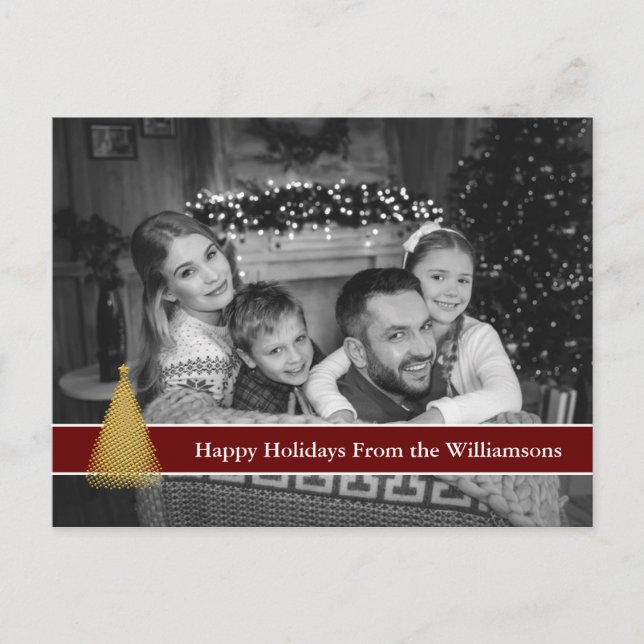 Cartão Postal Árvore de Natal Dourado da auto foto preto e (Frente)