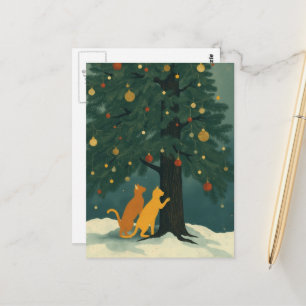 Cartão Postal Árvore de Natal e Dois Gatinhos Ruivos