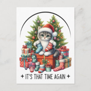 Cartão Postal Árvore de Natal e Gato 2025 