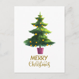 Cartão Postal Árvore de Natal em Aquarela com Enfeites