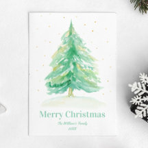 Árvore de Natal em Aquarela Com Neve Dourada
